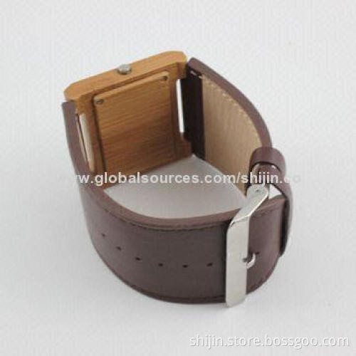 Fashion wooden watch with square case/genuine leather strap, Japan quartz movement, made in China